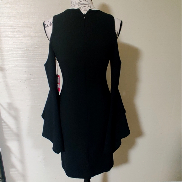 🆕 Vince Camuto Black Cold Shoulder Bell Sleeve Whimsigoth witchy Dress (XS) - Picture 5 of 10